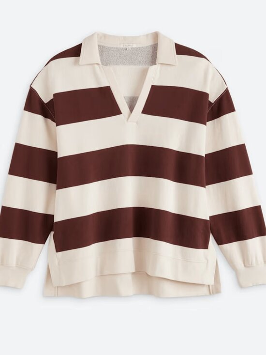 Z Supply Tops - Z Supply Rugby Brown Stripe 100% Cotton Brushed Fleece Henley Women's Medium